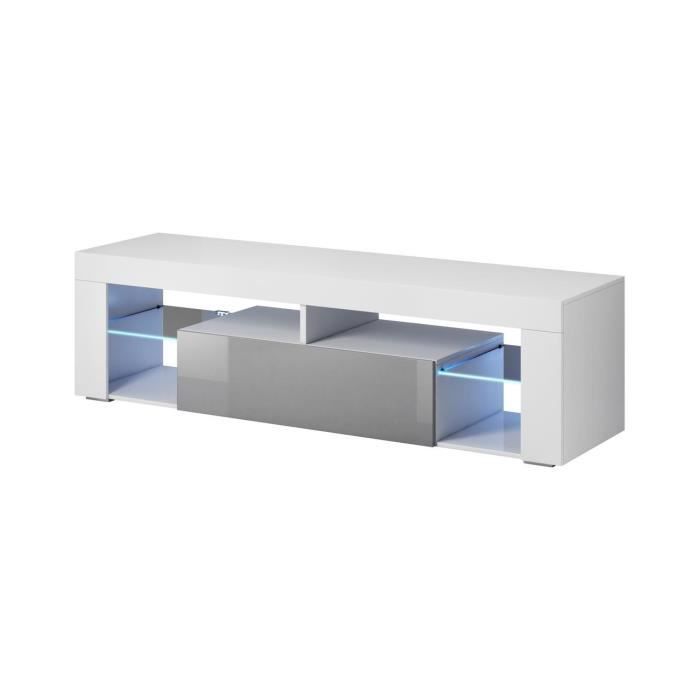 Meuble TV moderne Brodia LED BLANC/GRIS BRILLANT 100cm