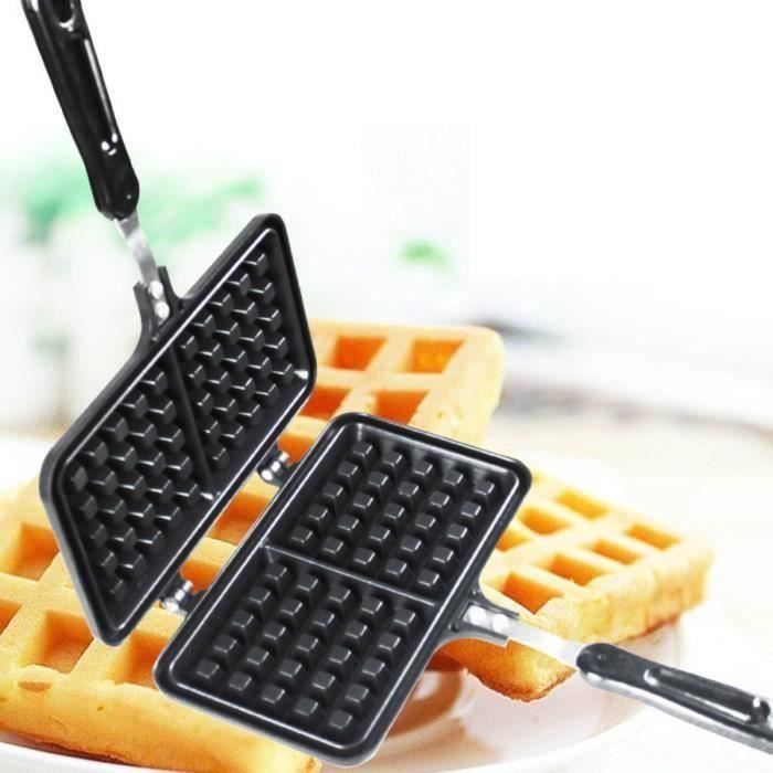 Machine À Gaufres Double Antiadhésif, Gaufrier Pour Cuisinière Moule À Gaufres Double En Aluminium Coulé Avec Revêtement Intérieur