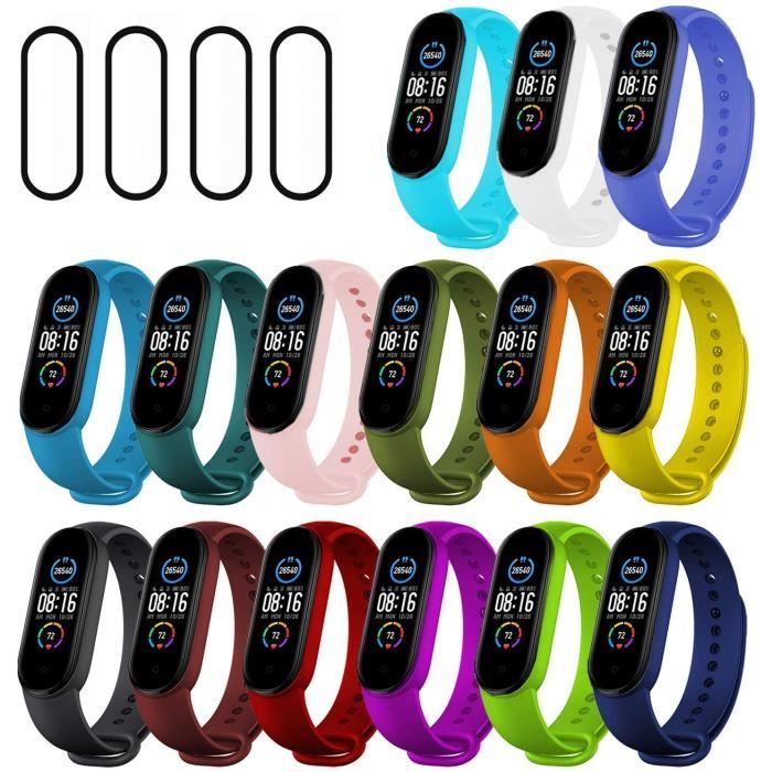 Ferilinso 15 Pack Strap Bracelet pour Xiaomi Mi Band 5 + 4 Pack Protection d'écran, Bracelet de Remplacement en Silicone, Brassard d