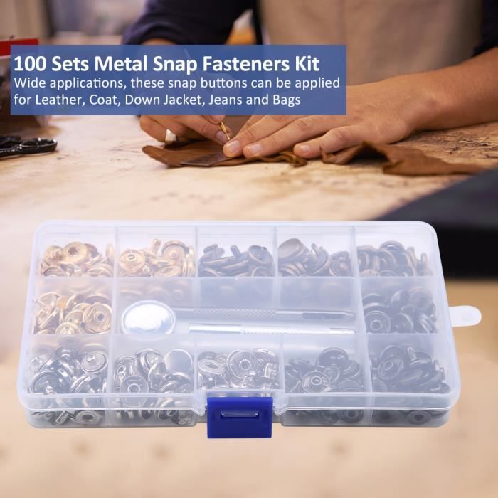 100 ensembles de boutons-pression en métal Kit boutons-pression boutons-pression avec outils de fixation pour cuir, manteau HB046