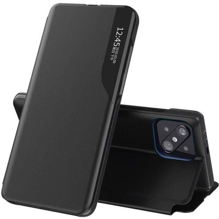 Coque Xiaomi Mi 11 Lite (5G), Noir Slim Luxe Flip Folio Coque de Protection Dur Silicone Cuir Transparente Anti-rayures