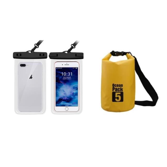 1XSac Étanche 5L et 2XPochette Étanche Téléphone Etui Ensemble 3 pièces pour Baignade Parc Aquatique