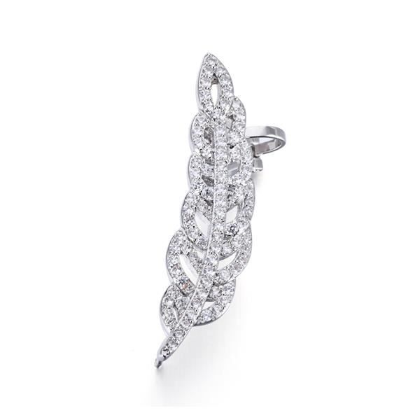 Boucles Bague d'Oreilles Plume orné de cristaux de Swarovski Blanc et Plaqué Rhodium