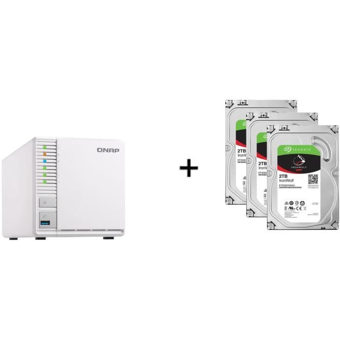 QNAP - Serveur Stockage (NAS) - TS-328 - 3 Baies + 3 Disque dur Interne - NAS Iron Wolf - 2To - 5 900 tr/min - 3.5- (ST2000VN004)