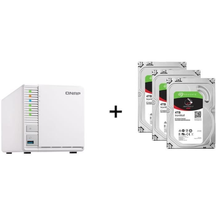 QNAP - Serveur Stockage (NAS) - TS-328 - 3 Baies + 3 Disque dur Interne - NAS Iron Wolf - 4To - 5 900 tr/min - 3.5- (ST4000VN008)