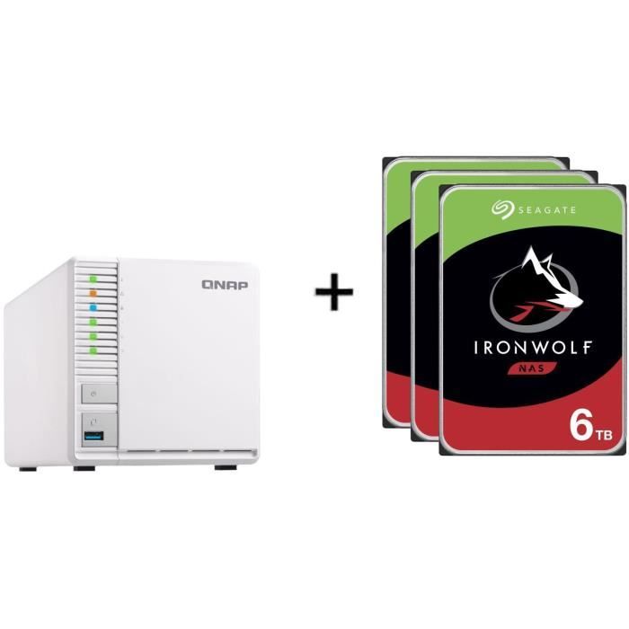 QNAP - Serveur Stockage (NAS) - TS-328 - 3 Baies + 3 Disque dur Interne - NAS Iron Wolf - 6To - 5 400 tr/min - 3.5- (ST6000VN001)