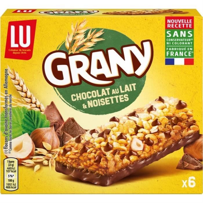 GRANY - Grany Barres Chocolat Au Lait Et Noisettes 138G - Lot De 4