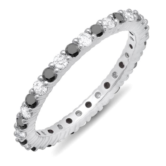 Bague Femme 1.00 ct 18 ct 750-1000 Or Blanc Rond Noir Diamants Éternité 1 ct