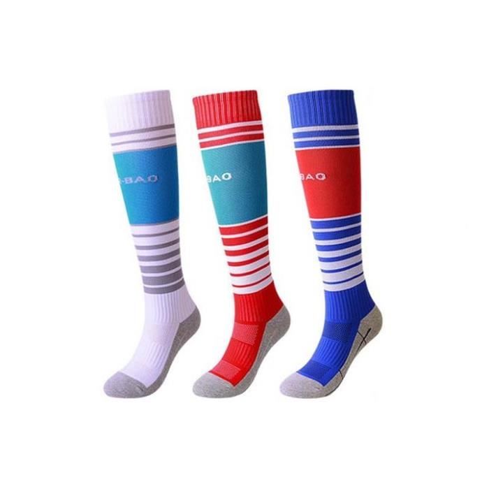 Lot de 3 Paires Chaussettes de Football Enfant Chaussettes de Sport Protection Respirantes Antidérapant - Blanc rouge blue