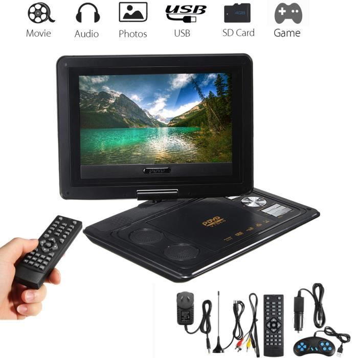 Lecteur DVD Portable 13.8 Pouces Rechargeable Télécommande Pivot Écran USB