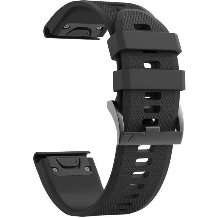 Bracelet pour Garmin Fenix 5 - Fenix 5 Plus - Descent G1 - Descent G1 Solar - Silicone Noir 22mm QuickFit Phonillico®