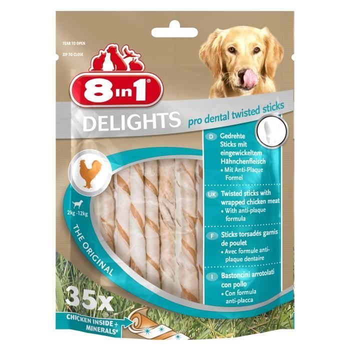 8IN1 Friandise stick à mâcher - Garni de viande de poulet - Hygiène bucco dentaire - Pour chien - 35 pièces