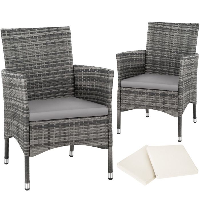 TECTAKE 2 Fauteuils de Jardin en Résine Tressée 58 cm x 61 cm x 84,5 cm Gris + Coussins