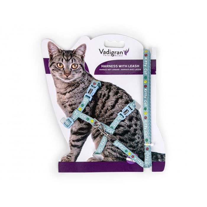 Harnais avec laisse 1.20m. KITTY CAT bleu. pour chaton.-Vadigran 3,000000 Bleu