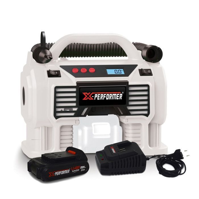Gonfleur - Mini Compresseur - X-Performer XP2AIR20LI - sans fil 20V/12V - Pression 11 bar - Batterie 2Ah et chargeur inclus