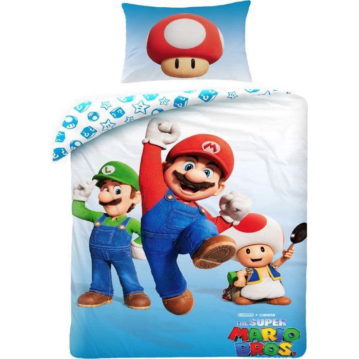 Super Mario Power-Up Linge de lit 140×200 cm 70×90 cm Microfibre Numéro darticle : HAX608300
