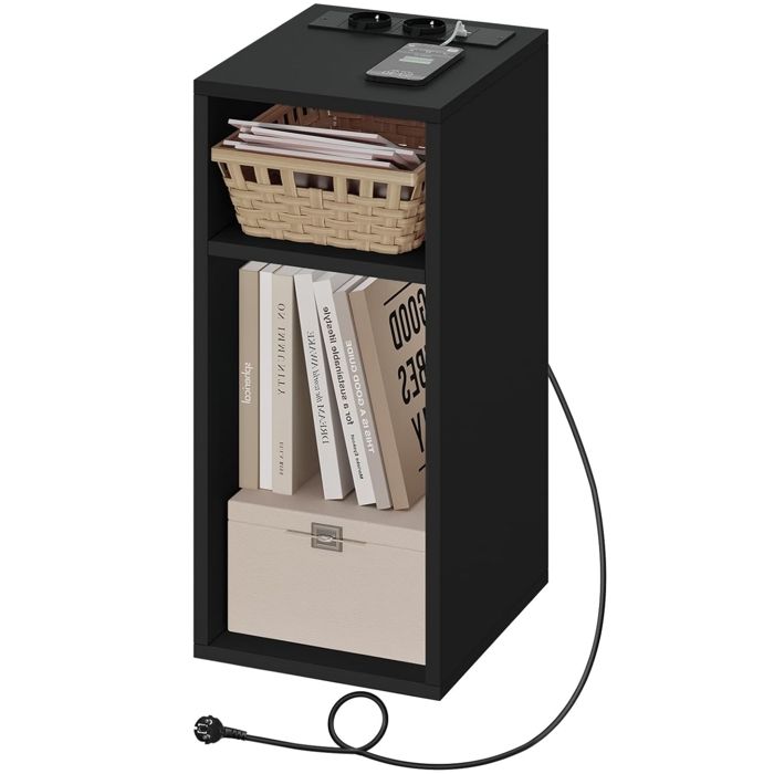 WOLTU Table de Chevet Table d’appoint avec Station de Charge Bout de Canapé 2Ports USB+2Prises 25x30x60cm Noir