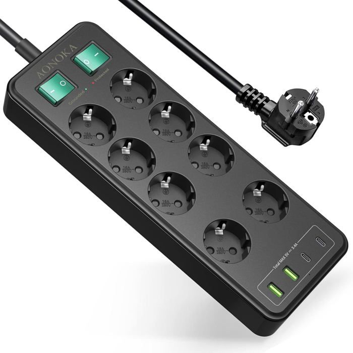 Prise Murale USB 6 Ports Charge Rapide QC3.0 - 65W, Protection Surcharge - Compacte Pour Voyage, Bureau