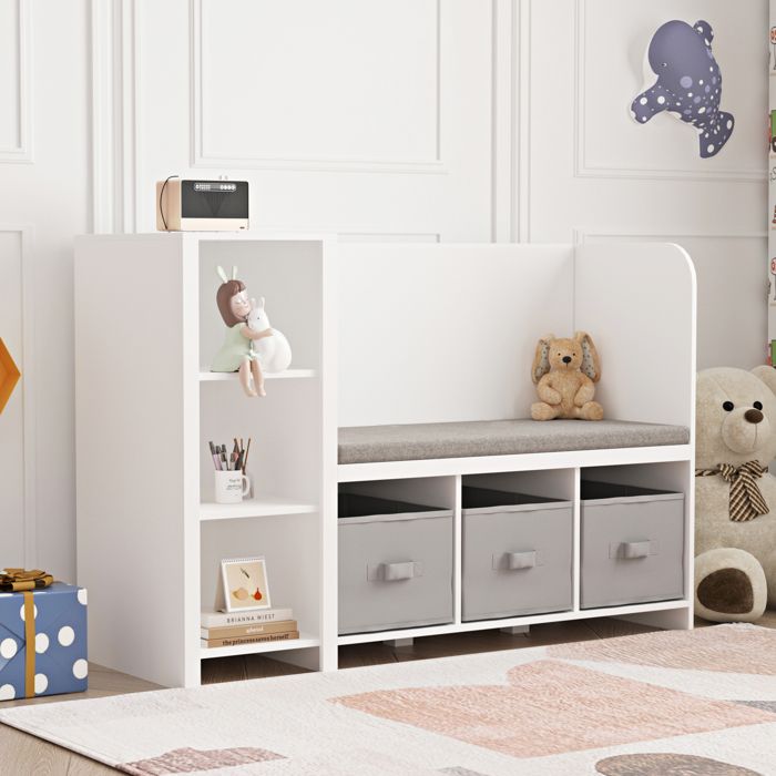 Étagère enfant avec banc Høylandet 76 x 112 x 40 cm blanc gris