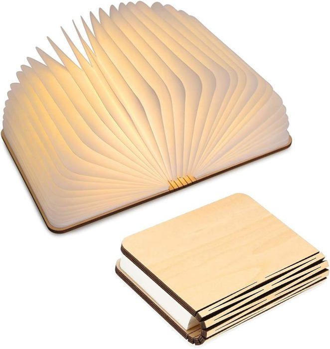 LED Livre Lampe en Bois Idee Cadeau Noël Livre Lampe Pliante LED Lampe de Papier Rechargeable par USB 1000 mAh Batteries