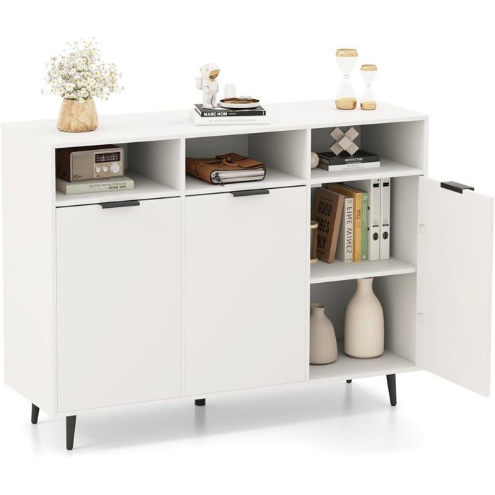 COSTWAY Buffet de Cuisine 120x 40x 90 cm Etagères Réglables à 5 Positions 3 Compartiments Ouverts 3 Portes Meuble de Bar à Café
