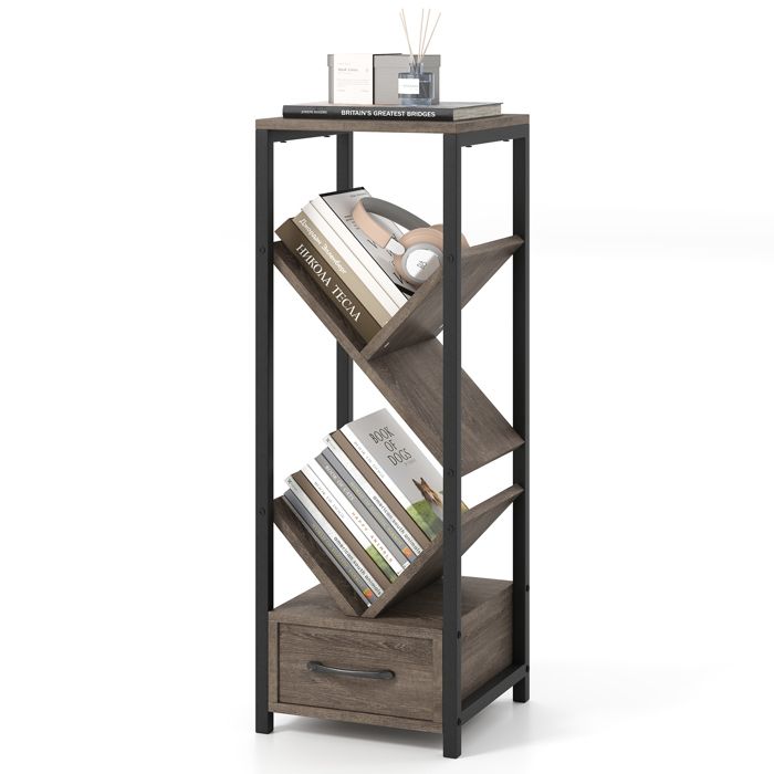 Bibliothèque à 4 Niveaux COSTWAY Forme d’Arbre Tiroir Kits Anti-Basculement Étagère de Présentation pour Salon Chambre Bureau Bibliothèque à 4 Niveaux COSTWAY Forme d’Arbre Tiroir Kits Anti-Basculement Étagère de Présentation pour Salon Chambre Bureau