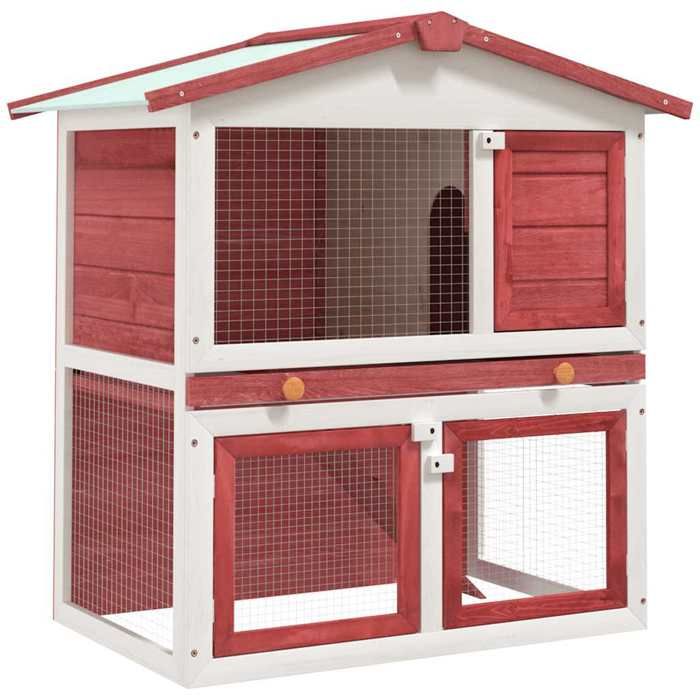 Comparer les prix de BEAU Cage à lapins cottage - Clapier d'extérieur - 3 portes Rouge Bois mode409471