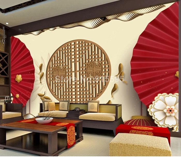 Papier Peint Panoramique Chinois style 3d rouge Fan Goldfish salon canapé fond Home Decor 350x250cm