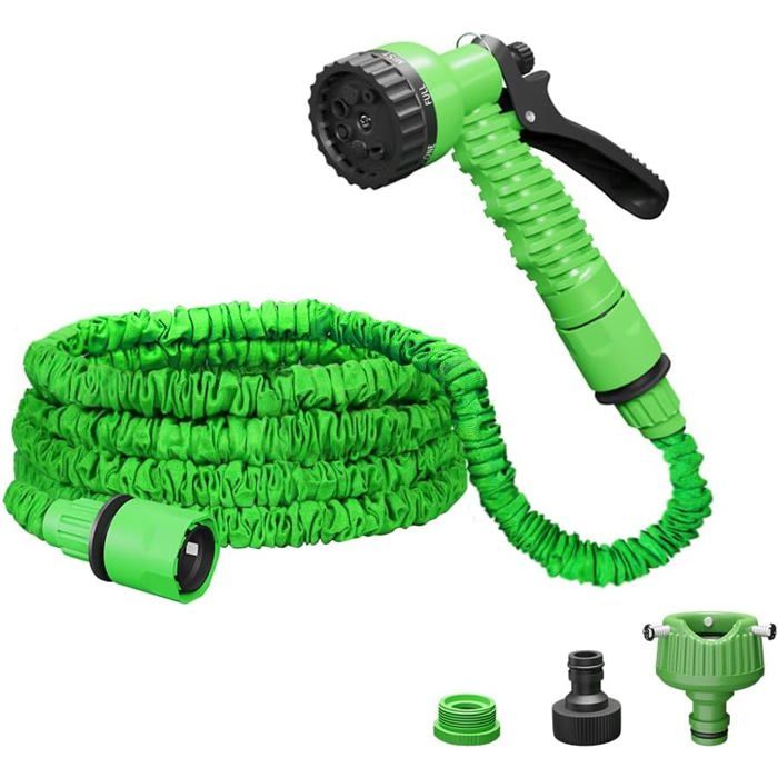 Tuyau D'arrosage Flexible Extensible 30 M - Avec Pistolet 8 Modes, Adaptateurs Et Support Mural - Parfait Pour Jardin Et Nettoyage Extérieur - 6