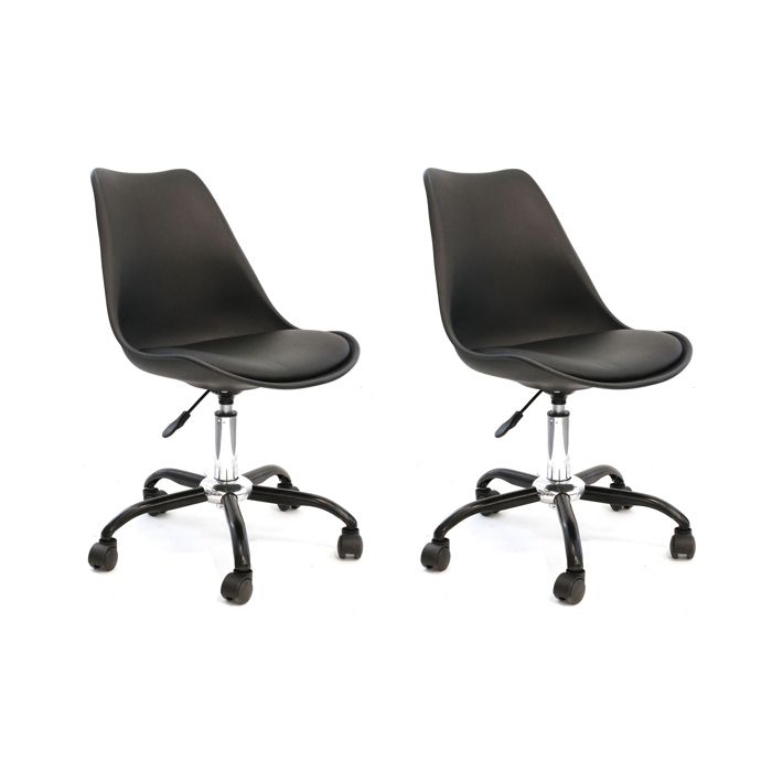 Lot de 2 Chaises - HOME DECO FACTORY - KIRUNA - Roulettes - Confortables - Noires et argent