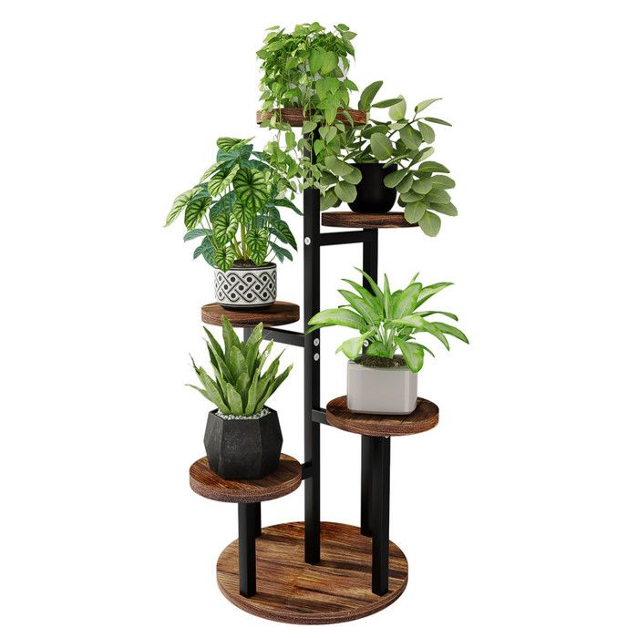 Porte Plante - BAMWORLD - Escalier décoratif pour fleurs - 5 niveaux - Bois & métal - Intérieur et extérieur