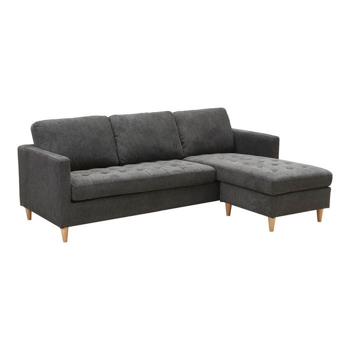 JAKSON - Canapé Méridienne Reversible en Tissu Gris Anthracite Chiné JAKSON - Canapé Méridienne Reversible en Tissu Gris Anthracite Chiné