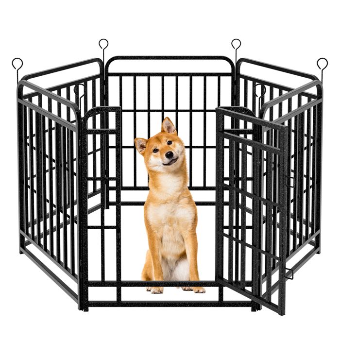 Meilleurs prix pour PULUOMIS Parc Enclos pour Chiens en Métal Parc à Chiot 6 Panneaux Pliable Chenil Extérieur 68 x 80 cm Noir