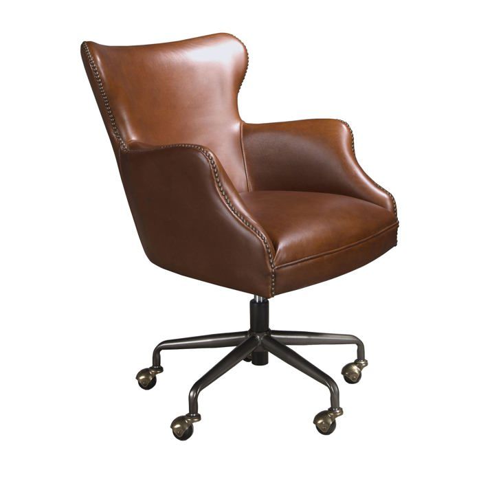 Chaise de Bureau Pivotante en Cuir Marron Foncé - Design Moderne Confortable et Élégant - 74 x 76 x 92 cm - 4166 ANGEL CERDA