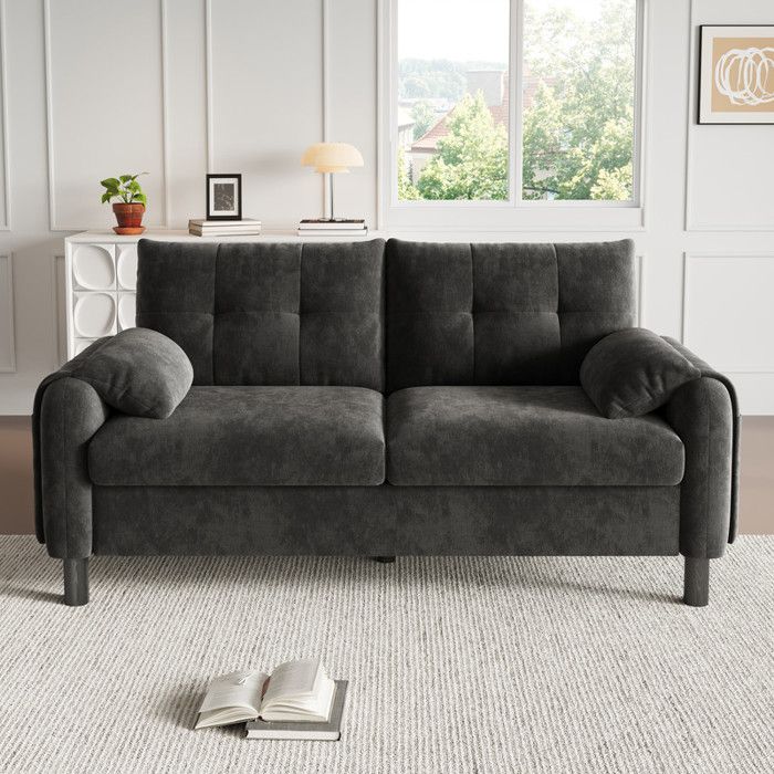 Canapé 2 places moderne 158x80x88 5cm - Avec coussins épais - Tissu chenille - Gris