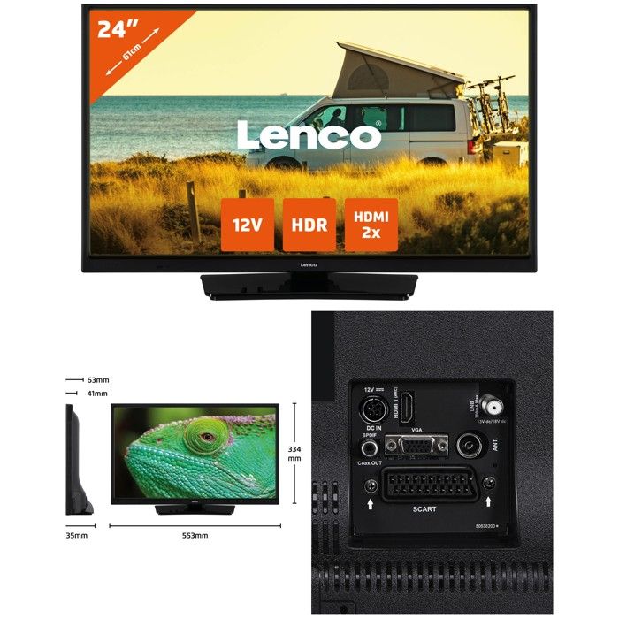 TV LED 24 pouces LENCO HD Ready Bluetooth 12V DVB T2 S2 et C intégré