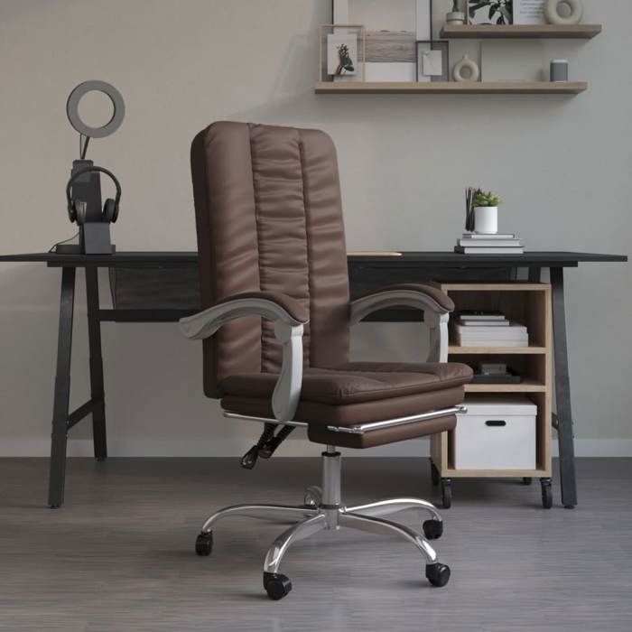 Fauteuil de bureau inclinable - vidaXL - Similicuir - Marron - Réglable en hauteur - Pivotant 360° - Roulettes