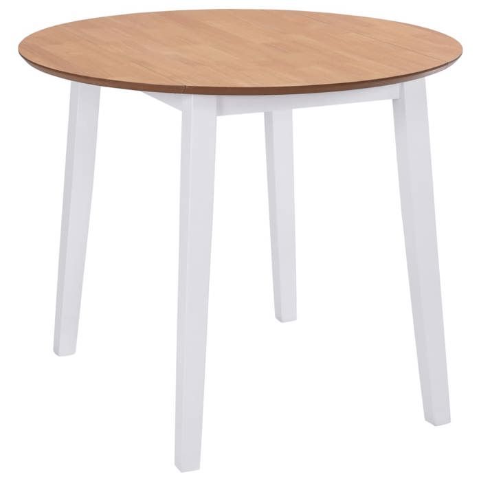 Table à manger ronde à abattant - vidaXL - MDF blanc - 90x75 cm - Design scandinave - Pieds en hévéa massif