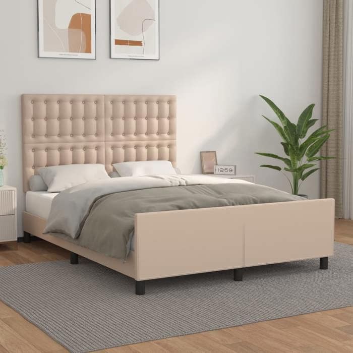 Structure de lit similicuir - UU - 140x190 cm - Cappuccino - Similicuir - Hauteur réglable - Pieds robustes