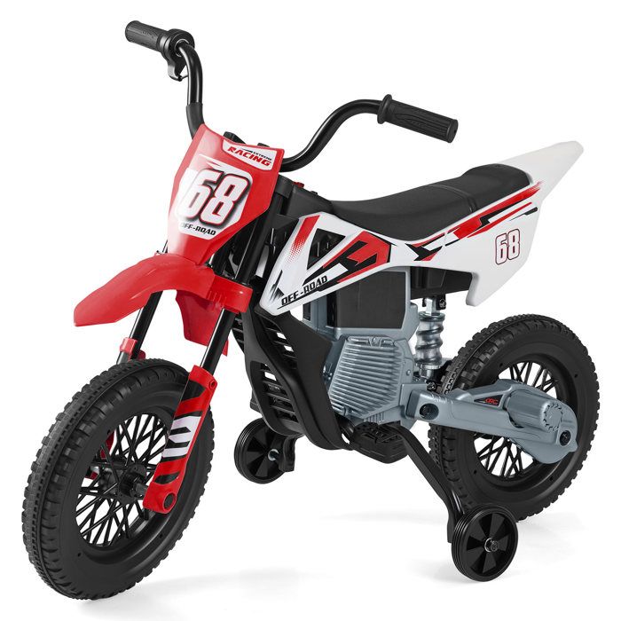 Moto Électrique pour Enfants 3-8 Ans COSTWAY Roues dEntraînement Amovibles Musique Bluetooth Tout-petits Charge 30 kg Rouge