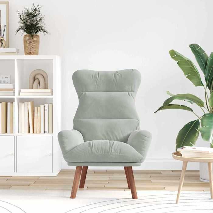 Gris clair Fauteuil relaxant - SOLOMON - Chaise salon - 1 personne - Gris clair 69x74x93 cm Velours FF4972
