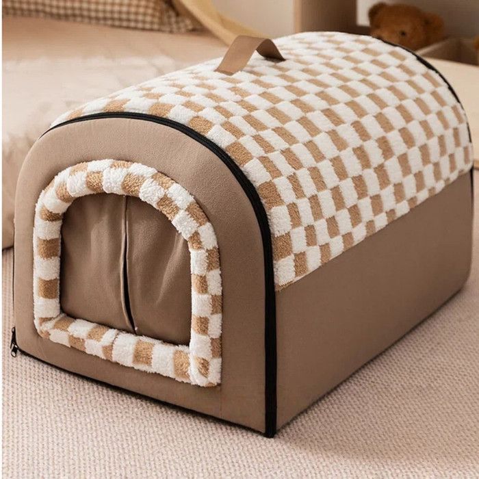 Niche pour Chien Fermée et Chaude XXXL:100x70x60cm Maison Arrondie Type Igloo Panier Chien/Chat Déhoussable Confort 4 Saisons Brun