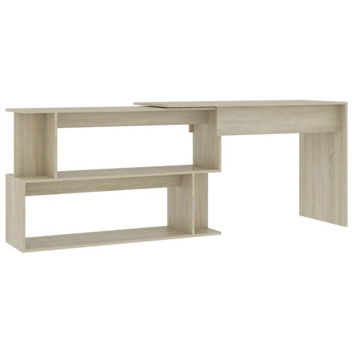 Bureau dangle rotatif - CLARENCE - Chêne sonoma - 200x50x76 cm - 120x120x76 cm en angle - Bois dingénierie
