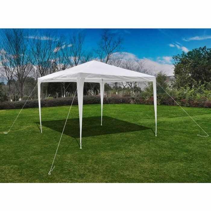 Tonnelle de jardin à toit pyramidal - MEUBLECHIC - 3x3 m - Blanc - Acier peint - Polyéthylène 100% - Imperméable