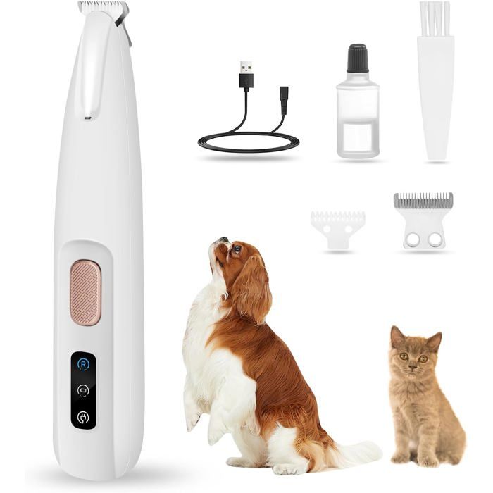Tondeuse pour animaux - ESTAMPILLE - Super silencieuse - Rechargeable USB - Lumière LED - Étanche - Sans fil