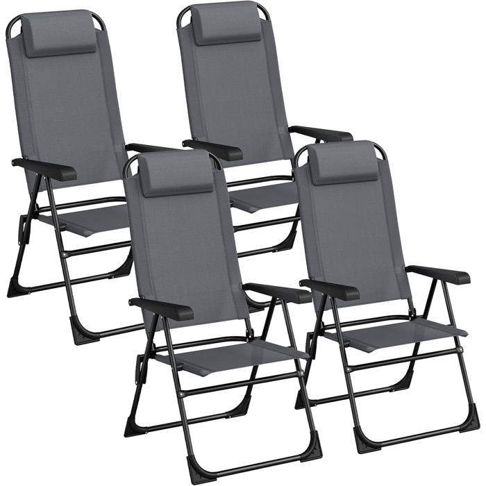 Chaise de jardin pliantes Chaises de balcon Chaises de camping-(Gris 4 chaises)