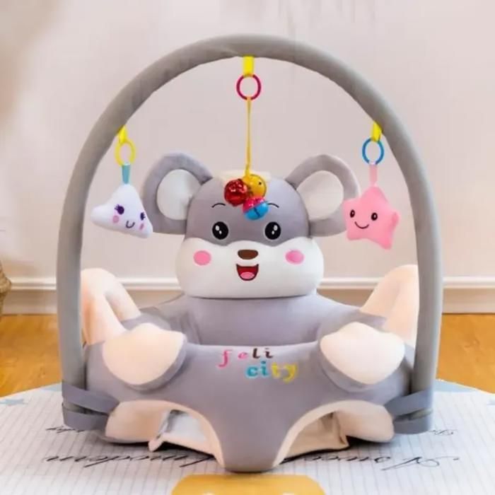 Fauteuil Bébé dès 3 Mois Chaise dApprentissage en peluche Avec Tige de Jeu Moelleux Siège de Soutien au Sol Souris