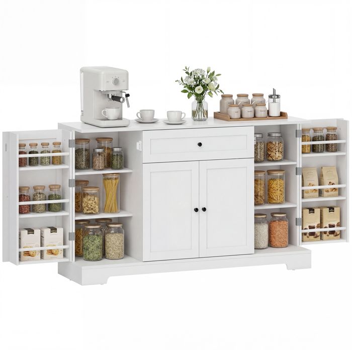Buffet de cuisine - HOMCOM - tiroir 4 portes à fermeture douce racks-porte et étagères réglables - bois - 140x40x80cm - blanc
