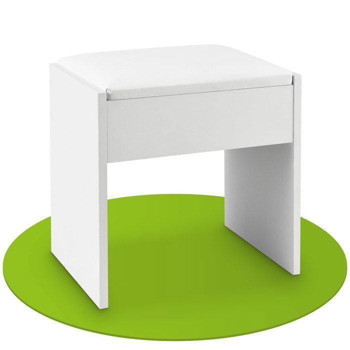 Tabouret de maquillage Melly blanc avec coussin dassise - Chaise coiffeuse confortable pour chambre et dressing
