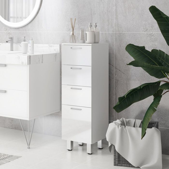 MOTHINESSTO3691-Meuble de salle de bain sur pied - 4 tiroirs et base surélevée commode salle de bain salon chambre 30x30x93cm bla